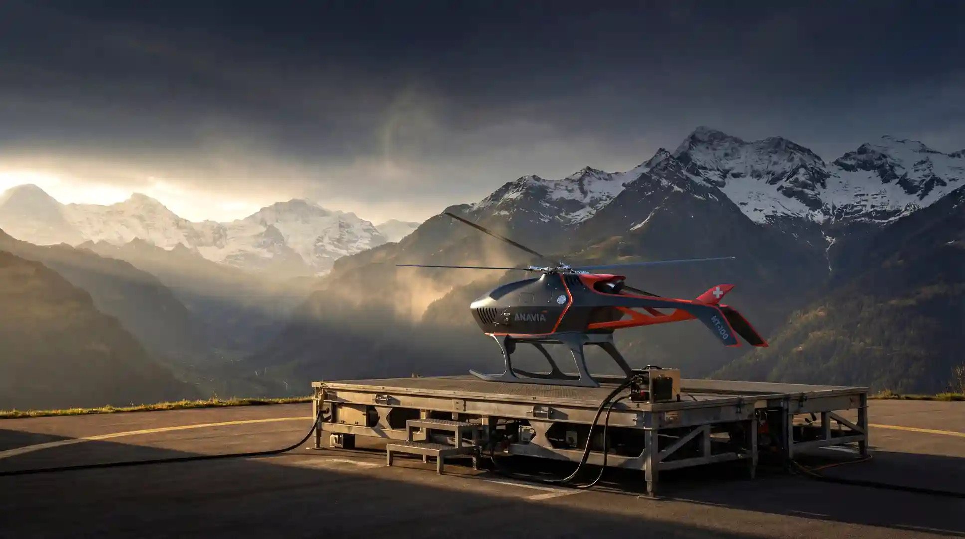 ANAVIA unmanned helicopter against the Swiss Alps